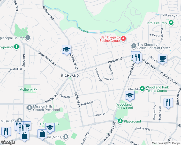 map of restaurants, bars, coffee shops, grocery stores, and more near 971 Borden Road in San Marcos