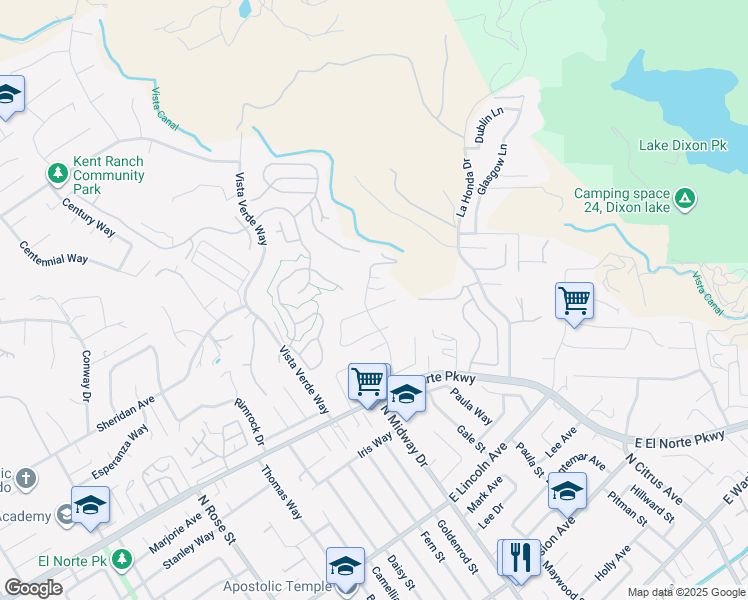 map of restaurants, bars, coffee shops, grocery stores, and more near 2106 Laura Drive in Escondido