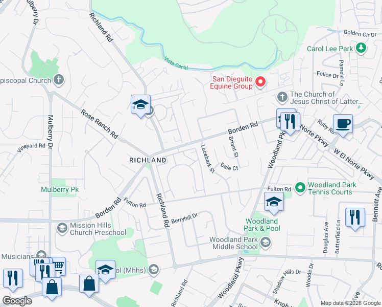 map of restaurants, bars, coffee shops, grocery stores, and more near 971 Borden Road in San Marcos