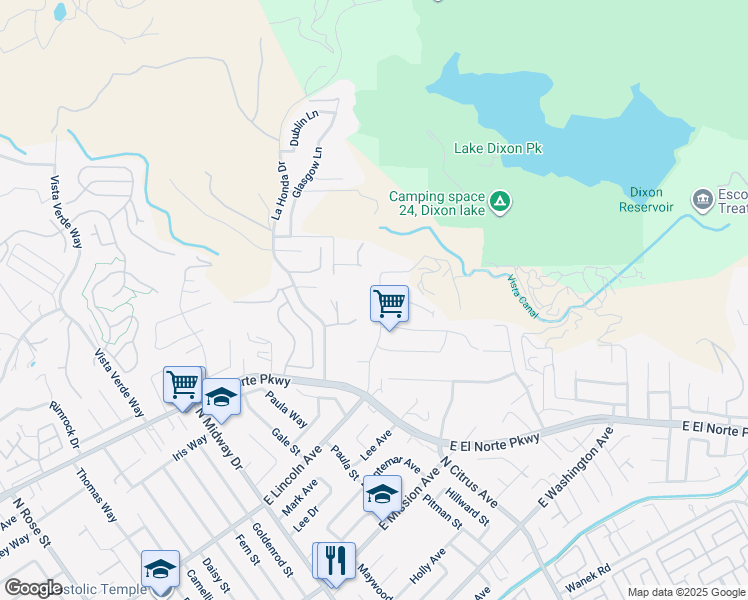 map of restaurants, bars, coffee shops, grocery stores, and more near 2325 East Lincoln Avenue in Escondido