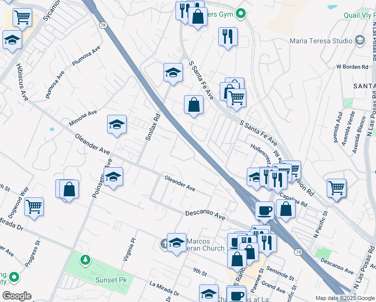 map of restaurants, bars, coffee shops, grocery stores, and more near 420 Smilax Road in San Marcos