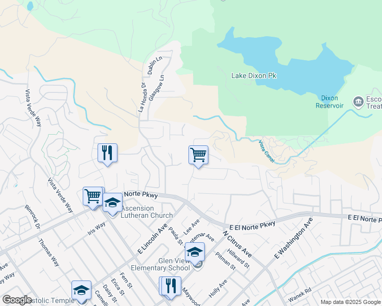 map of restaurants, bars, coffee shops, grocery stores, and more near 2325 East Lincoln Avenue in Escondido