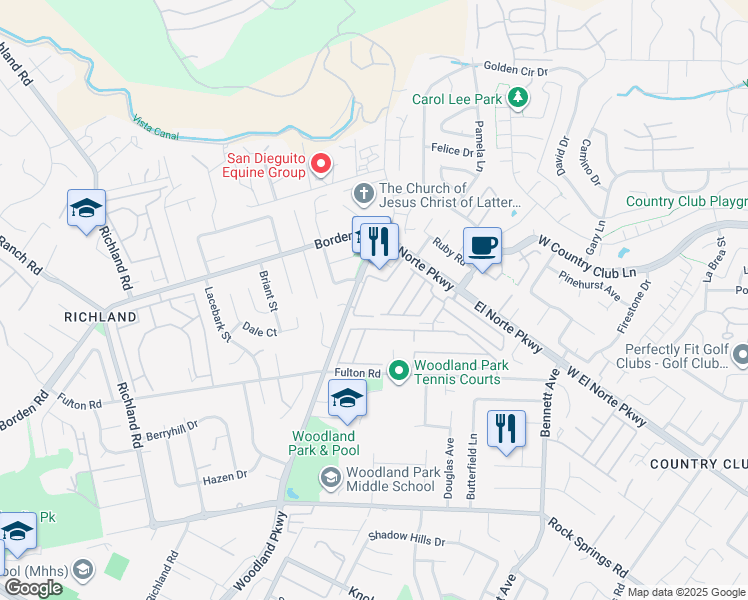 map of restaurants, bars, coffee shops, grocery stores, and more near 975 Woodland Parkway in San Marcos