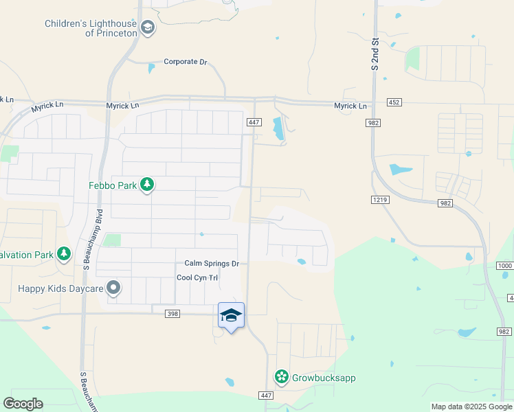 map of restaurants, bars, coffee shops, grocery stores, and more near 1503 County Road 447 in Princeton