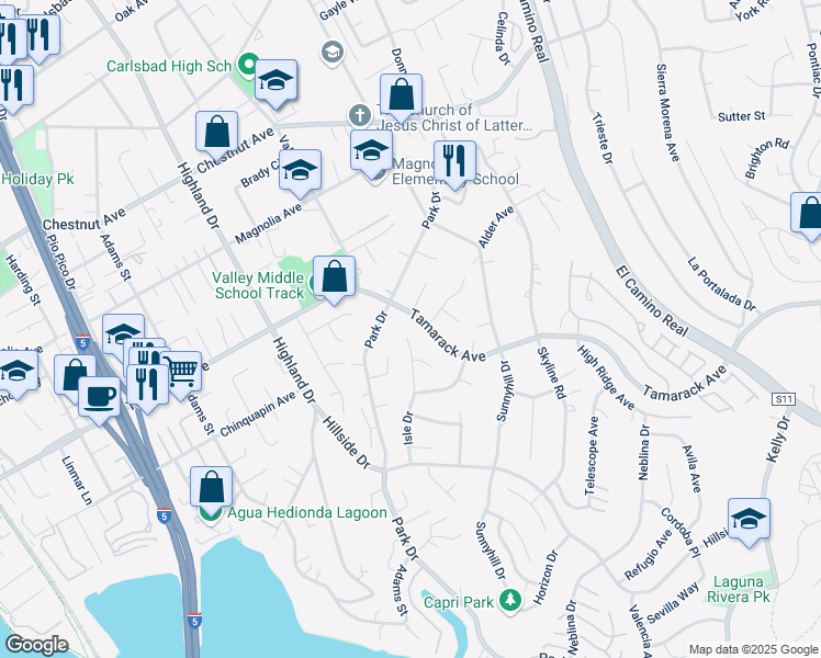 map of restaurants, bars, coffee shops, grocery stores, and more near 4005 Isle Drive in Carlsbad