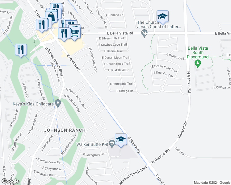map of restaurants, bars, coffee shops, grocery stores, and more near 1081 East Omega Drive in San Tan Valley