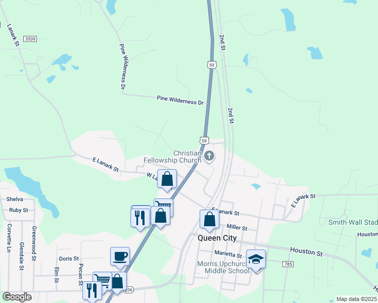 map of restaurants, bars, coffee shops, grocery stores, and more near 308 Blue Street in Queen City