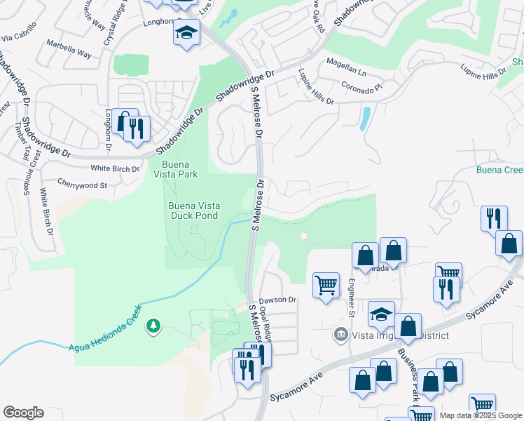 map of restaurants, bars, coffee shops, grocery stores, and more near 1597 Green Oak Road in Vista
