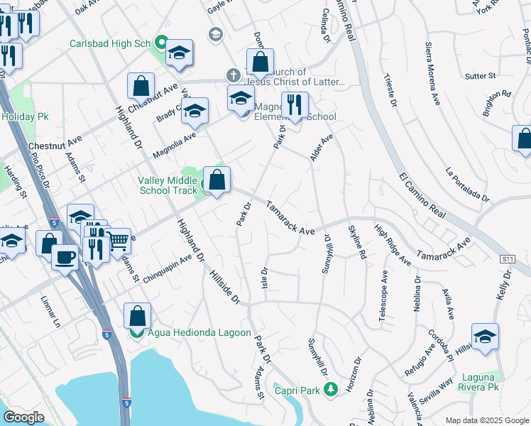map of restaurants, bars, coffee shops, grocery stores, and more near 4005 Isle Drive in Carlsbad