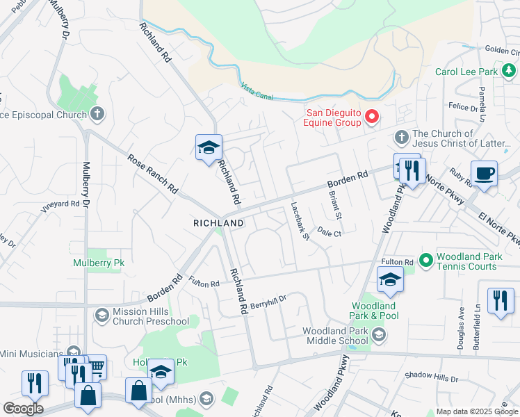 map of restaurants, bars, coffee shops, grocery stores, and more near 971 Borden Road in San Marcos