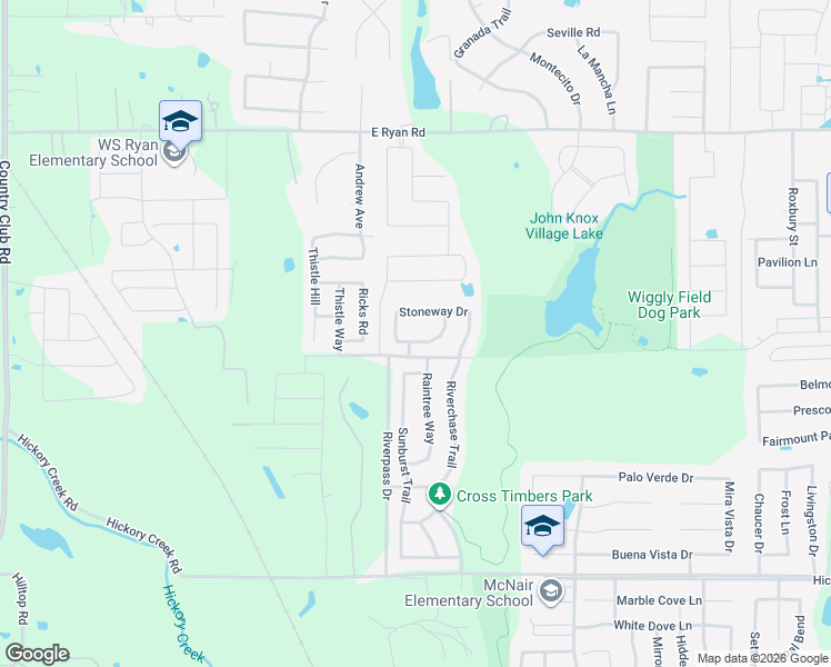 map of restaurants, bars, coffee shops, grocery stores, and more near 808 Circle View Lane in Denton