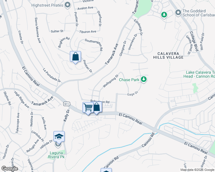 map of restaurants, bars, coffee shops, grocery stores, and more near 2527 Wellspring Street in Carlsbad