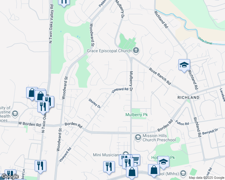 map of restaurants, bars, coffee shops, grocery stores, and more near 807 Laurelwood Court in San Marcos