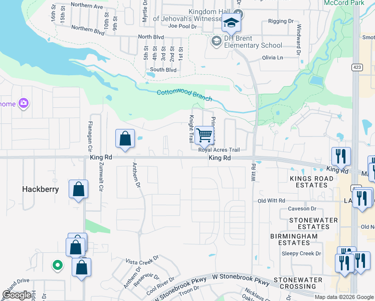 map of restaurants, bars, coffee shops, grocery stores, and more near 2080 Royal Acres Trail in Frisco
