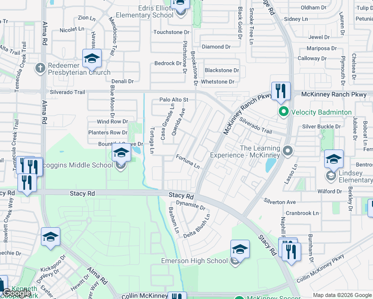 map of restaurants, bars, coffee shops, grocery stores, and more near 4608 Del Rey Avenue in McKinney