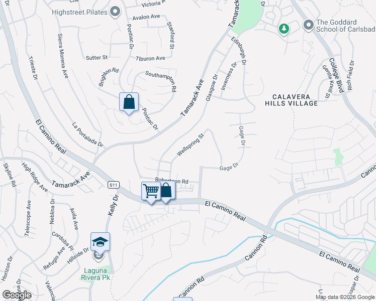 map of restaurants, bars, coffee shops, grocery stores, and more near 2519 Wellspring Street in Carlsbad