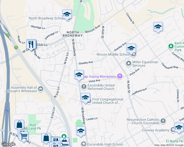 map of restaurants, bars, coffee shops, grocery stores, and more near 2000 North Broadway in Escondido