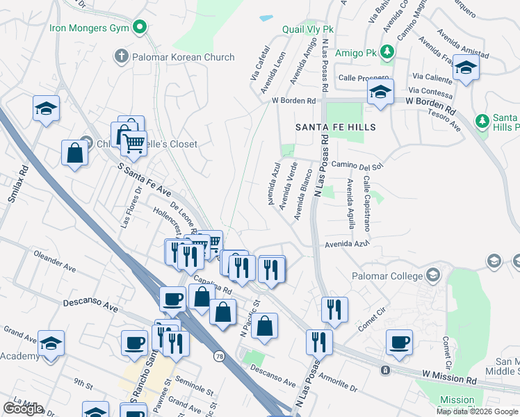 map of restaurants, bars, coffee shops, grocery stores, and more near 1622 Saddlehorn Drive in San Marcos