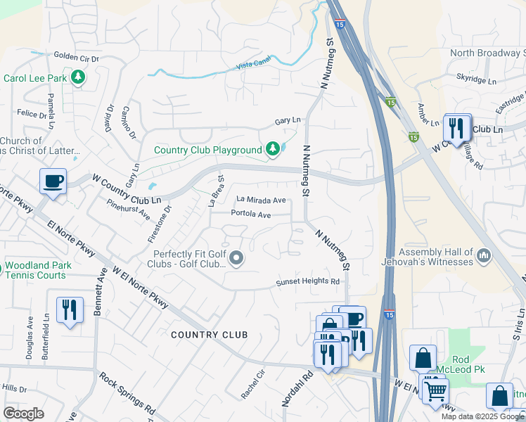map of restaurants, bars, coffee shops, grocery stores, and more near 1230 Portola Avenue in Escondido