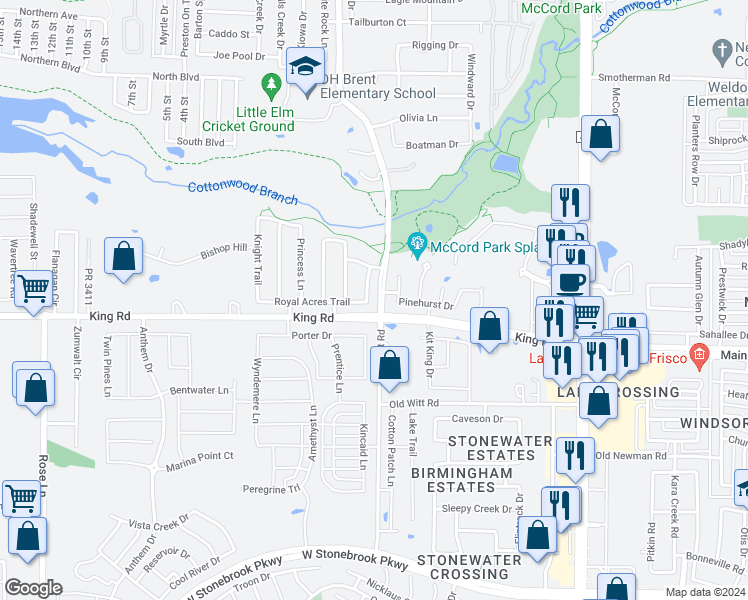 map of restaurants, bars, coffee shops, grocery stores, and more near 1605 Jewel Lane in Frisco