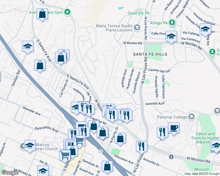 map of restaurants, bars, coffee shops, grocery stores, and more near 1682 Saddlehorn Drive in San Marcos