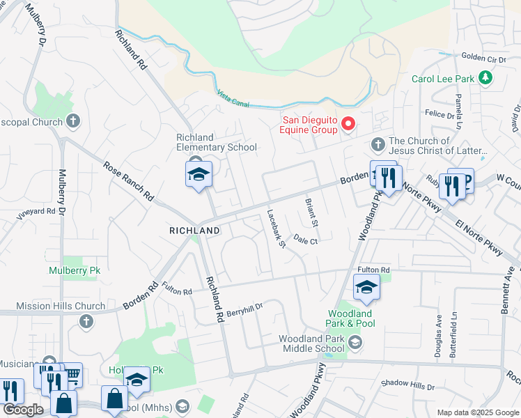 map of restaurants, bars, coffee shops, grocery stores, and more near 971 Borden Road in San Marcos