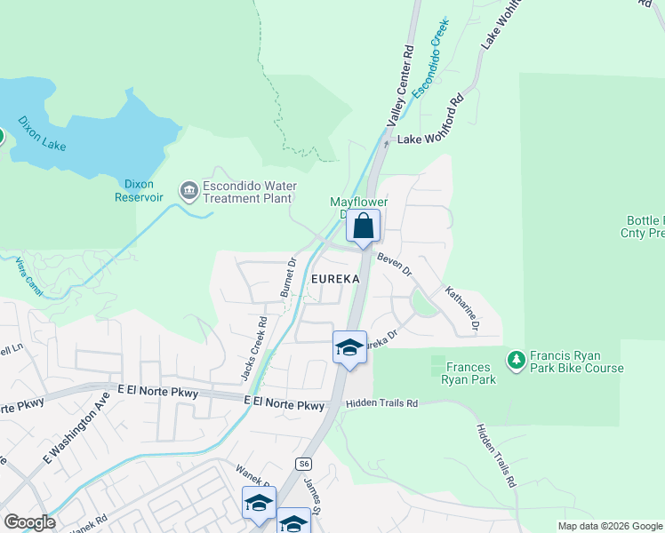 map of restaurants, bars, coffee shops, grocery stores, and more near 584 Chandler Court in Escondido