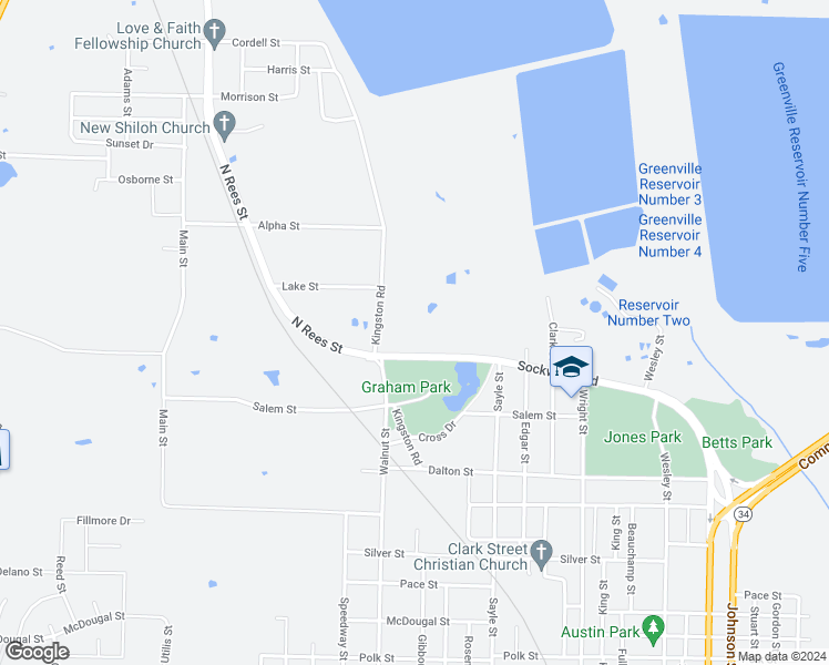 map of restaurants, bars, coffee shops, grocery stores, and more near 204 Gibbons Street in Greenville