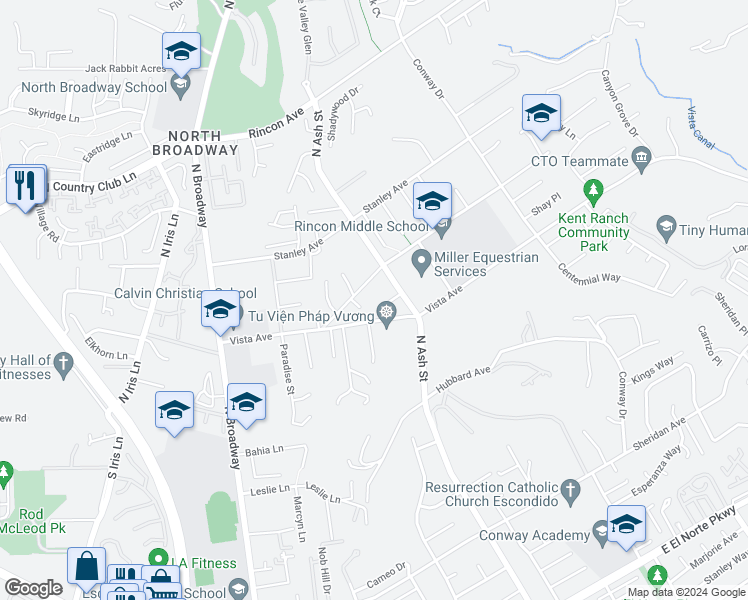 map of restaurants, bars, coffee shops, grocery stores, and more near 703 Lehner Avenue in Escondido