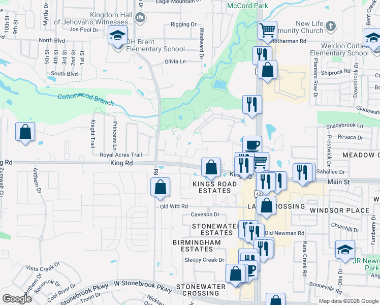 map of restaurants, bars, coffee shops, grocery stores, and more near 1605 Harbor Town Court in Frisco