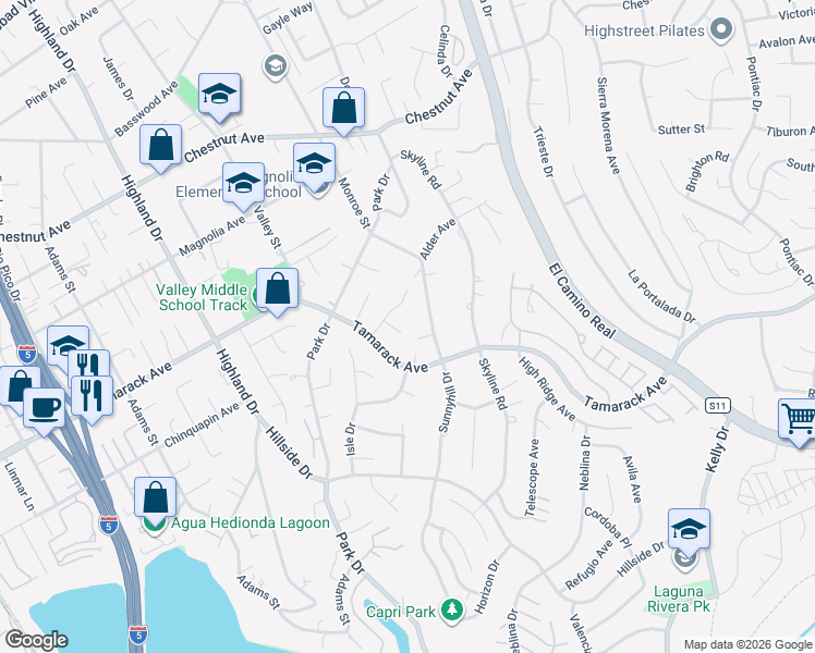 map of restaurants, bars, coffee shops, grocery stores, and more near 1740 Kirk Place in Carlsbad