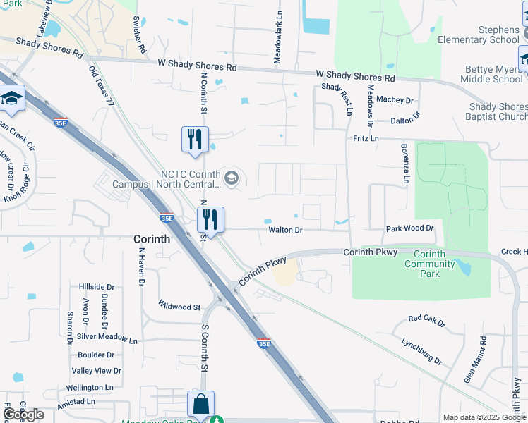 map of restaurants, bars, coffee shops, grocery stores, and more near 3401 Walton Dr in Corinth