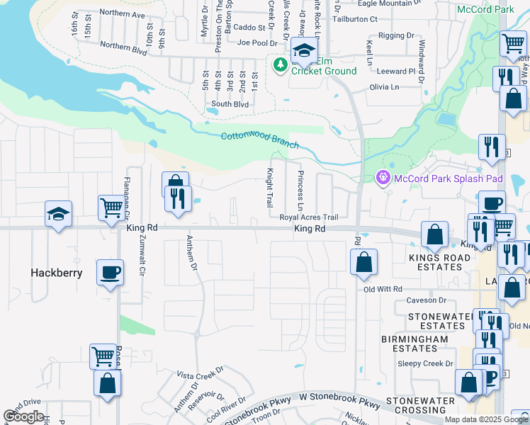 map of restaurants, bars, coffee shops, grocery stores, and more near 1621 Knight Trail in Frisco