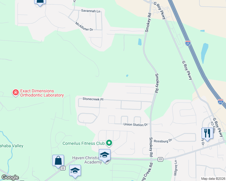map of restaurants, bars, coffee shops, grocery stores, and more near 208 Stonecreek Place in Calera