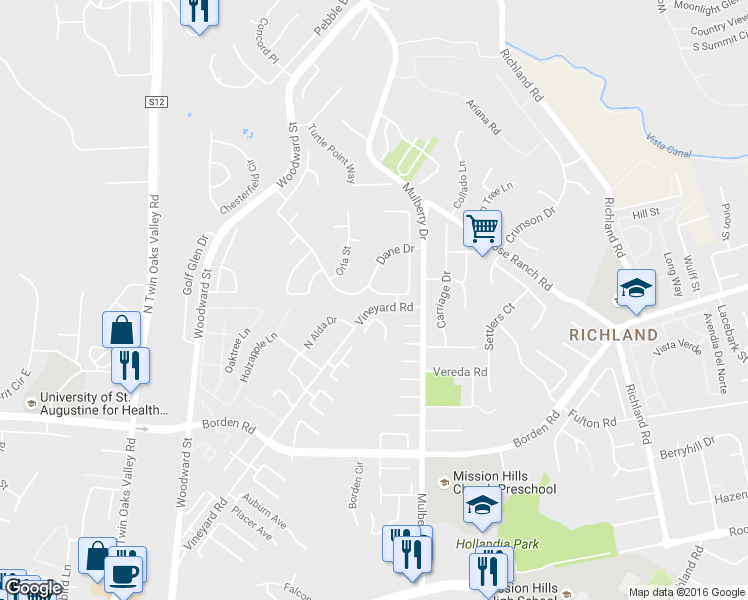 map of restaurants, bars, coffee shops, grocery stores, and more near 805 Viking Lane in San Marcos