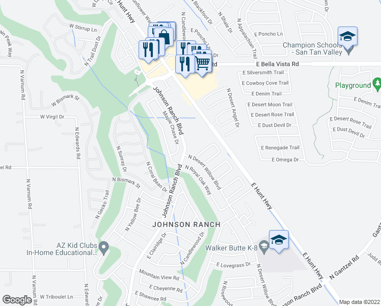 map of restaurants, bars, coffee shops, grocery stores, and more near 30357 North Desert Willow Boulevard in Queen Creek
