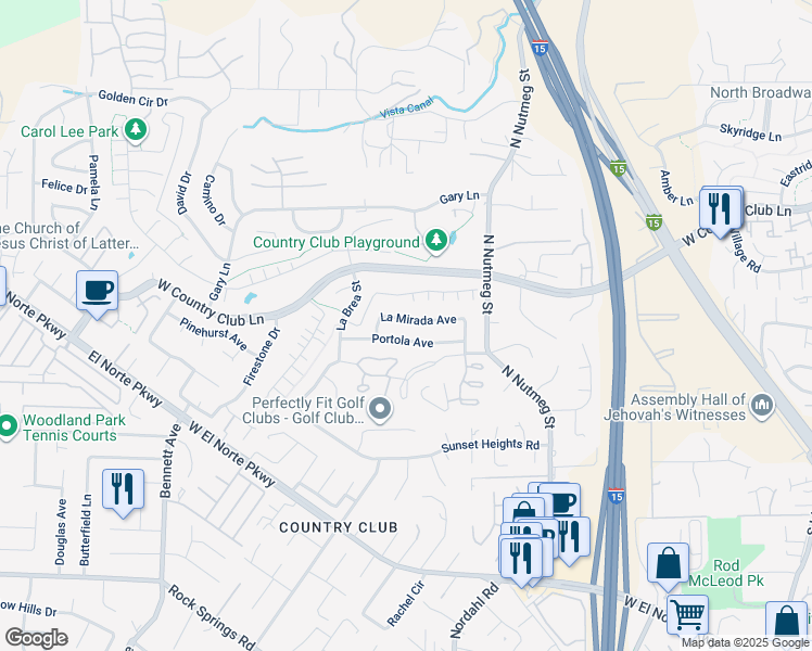 map of restaurants, bars, coffee shops, grocery stores, and more near 1261 La Mirada Avenue in Escondido