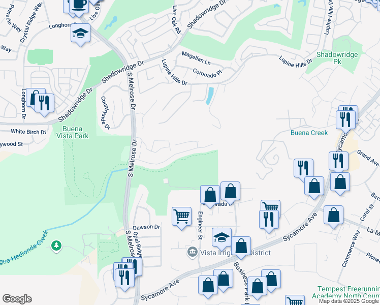 map of restaurants, bars, coffee shops, grocery stores, and more near 1461 Green Oak Road in Vista