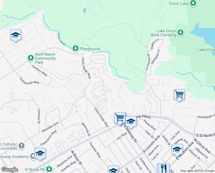 map of restaurants, bars, coffee shops, grocery stores, and more near 2126 Skyview Glen in Escondido