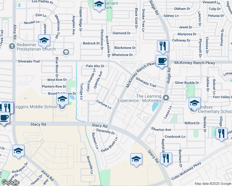 map of restaurants, bars, coffee shops, grocery stores, and more near 6652 McKinney Ranch Parkway in McKinney