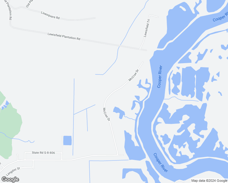 map of restaurants, bars, coffee shops, grocery stores, and more near McCrae Drive in Moncks Corner