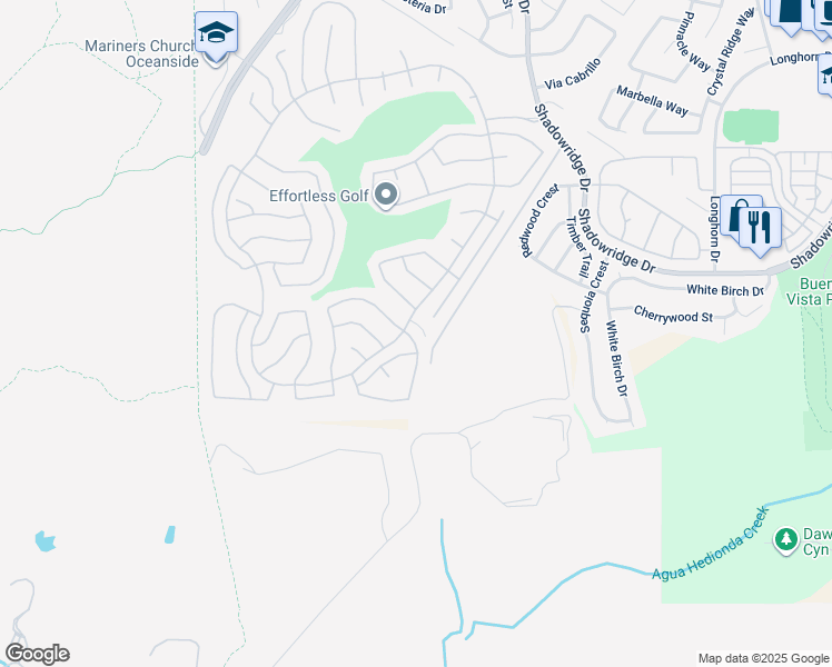 map of restaurants, bars, coffee shops, grocery stores, and more near 4940 Thebes Way in Oceanside
