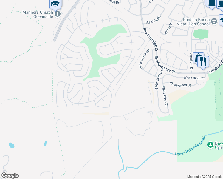 map of restaurants, bars, coffee shops, grocery stores, and more near 4940 Thebes Way in Oceanside