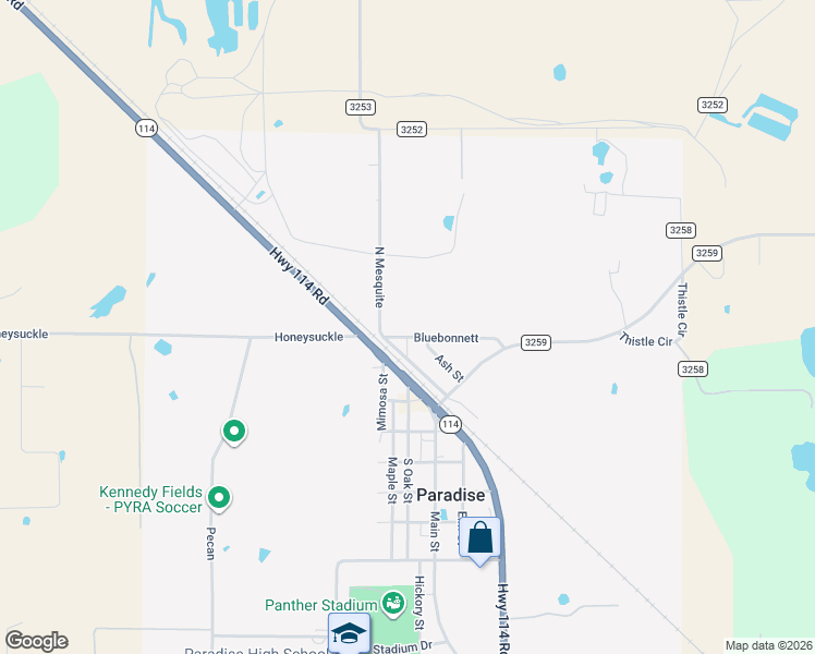 map of restaurants, bars, coffee shops, grocery stores, and more near 108 Bluebonnett in Paradise