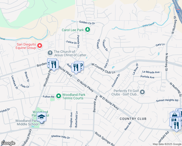 map of restaurants, bars, coffee shops, grocery stores, and more near 1833 Sunbury Street in Escondido
