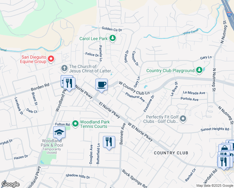 map of restaurants, bars, coffee shops, grocery stores, and more near 1833 Sunbury Street in Escondido