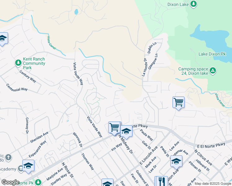map of restaurants, bars, coffee shops, grocery stores, and more near 2106 Zachary Glen in Escondido