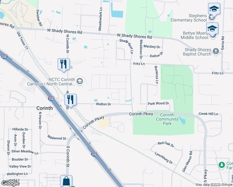 map of restaurants, bars, coffee shops, grocery stores, and more near 3401 Walton Drive in Corinth