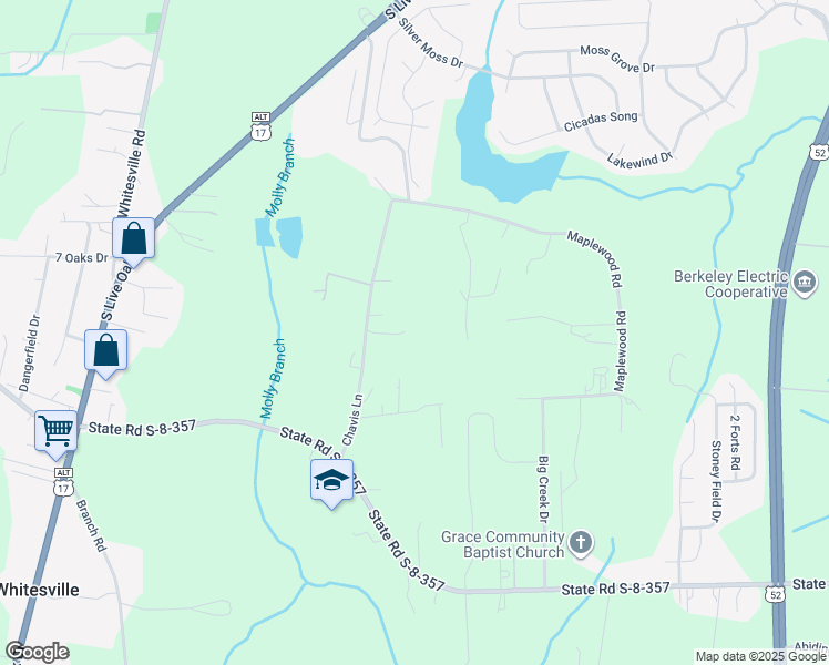map of restaurants, bars, coffee shops, grocery stores, and more near 200 Chavis Lane in Moncks Corner