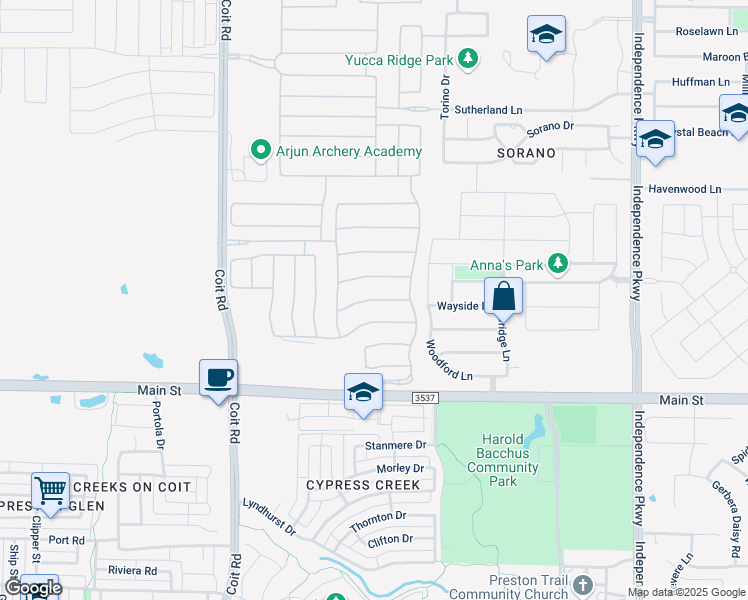 map of restaurants, bars, coffee shops, grocery stores, and more near 13370 Decidedly Drive in Frisco